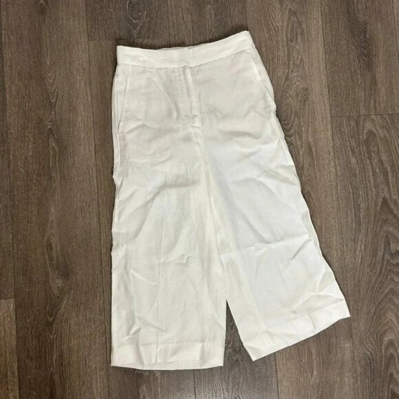Aritzia Babaton Tahoma Pant High rise Linen Culottes Wide Leg Crop Trouser White - Picture 6 of 16